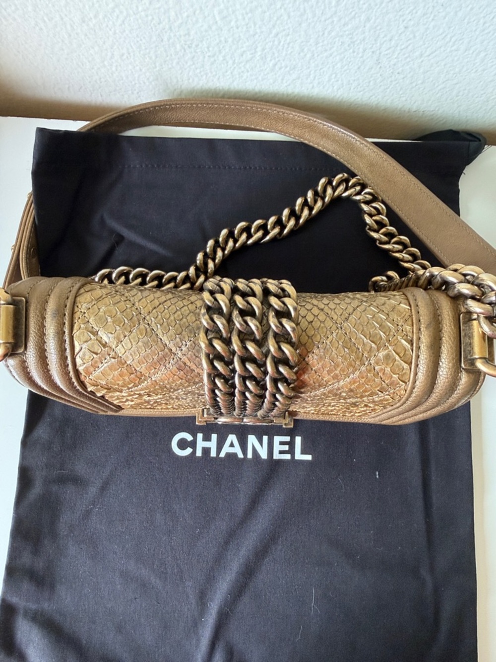 CHANEL Bronze Quilted Boy Flap Shoulder Bag with Chain - Picture 11 of 12